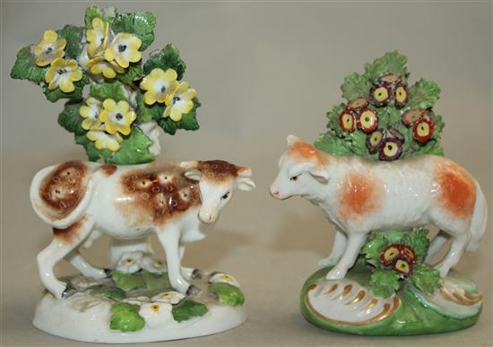 A collection of six Continental Chelsea style porcelain figures, 19th century, largest 17.5cm, smallest 10cm